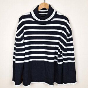 Lillusory Striped Turtleneck Sweater Size L. Black Ivory Nautical Fisherman Cozy